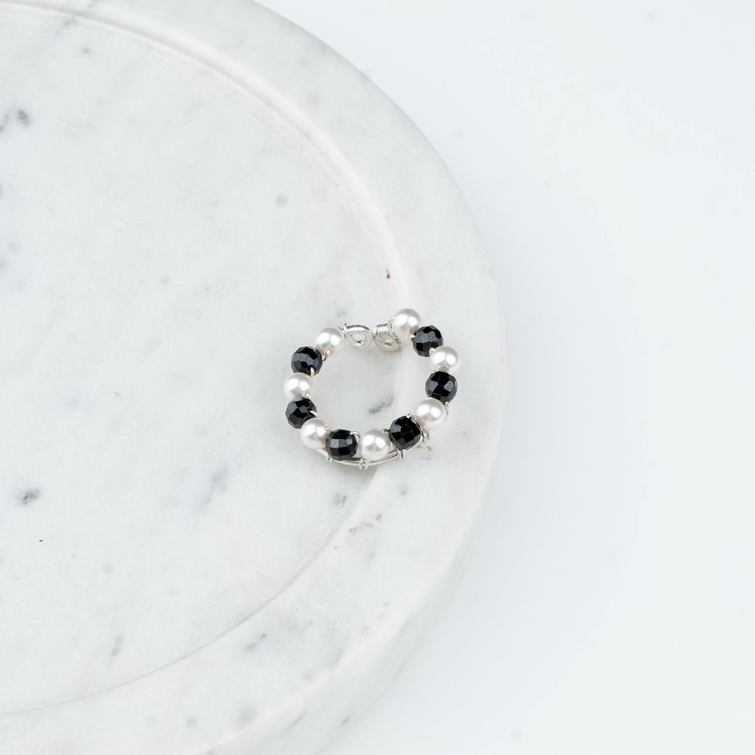 Project Handmade black spinel pearl silver ring