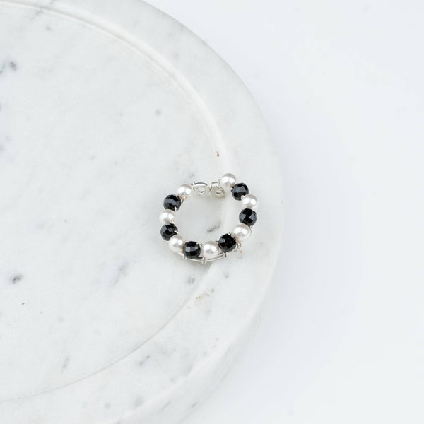 Project Handmade black spinel pearl silver ring