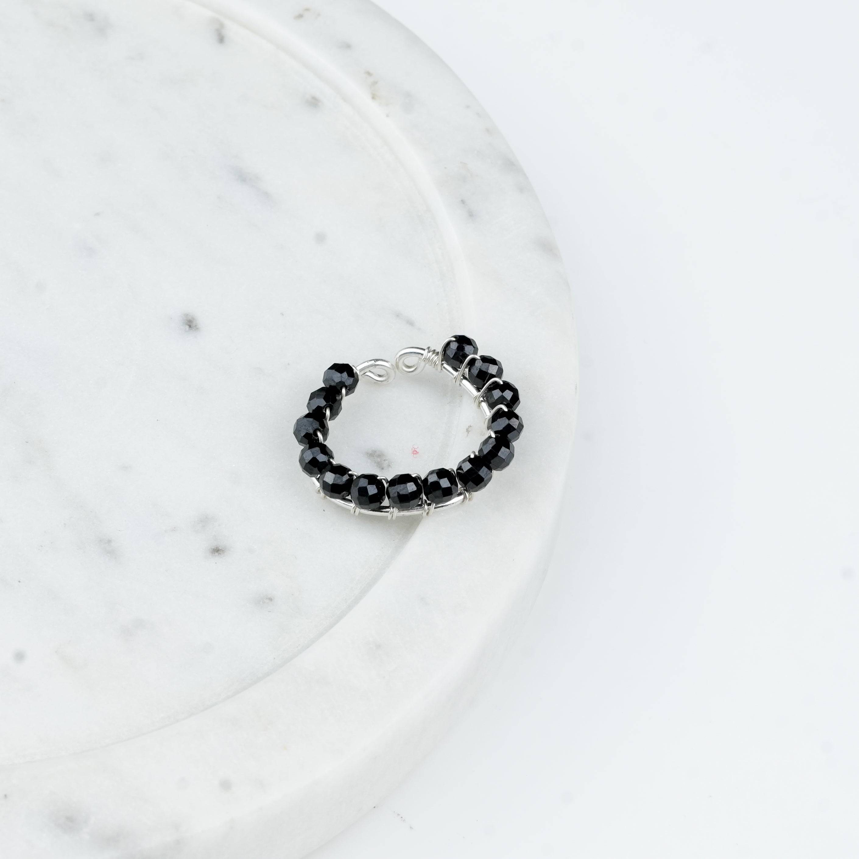 Project Handmade black spinel silver ring