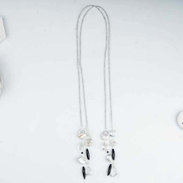 Elegant tie and wear gemstone necklace with natural baroque pearls