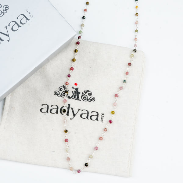 Sterling silver Ganthan necklace with natural tourmaline gemstones