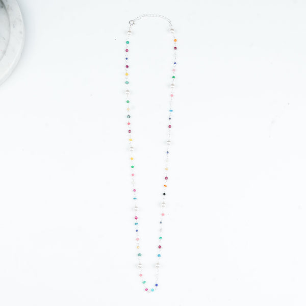 Multicolour gemstone and pearl Ganthan necklace for women