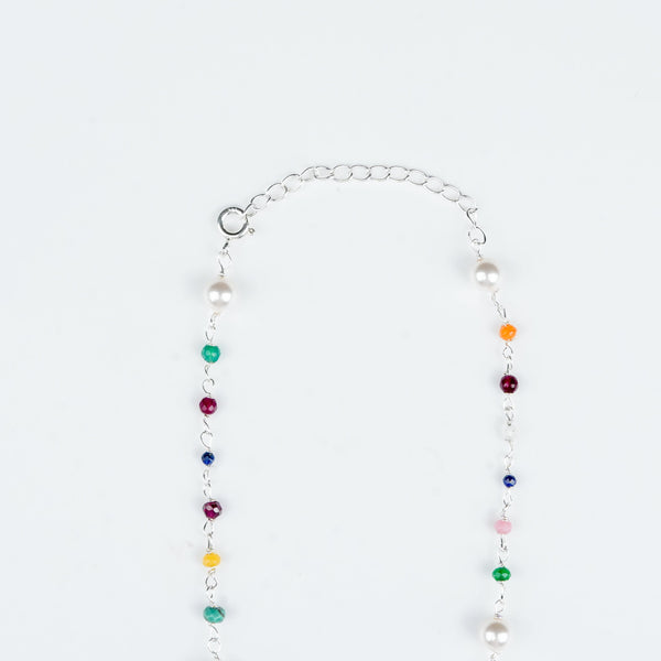 Colourful sterling silver necklace with gemstones and pearl detailing