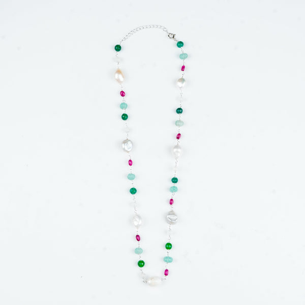 Multicolour gemstone and baroque pearl statement necklace for women