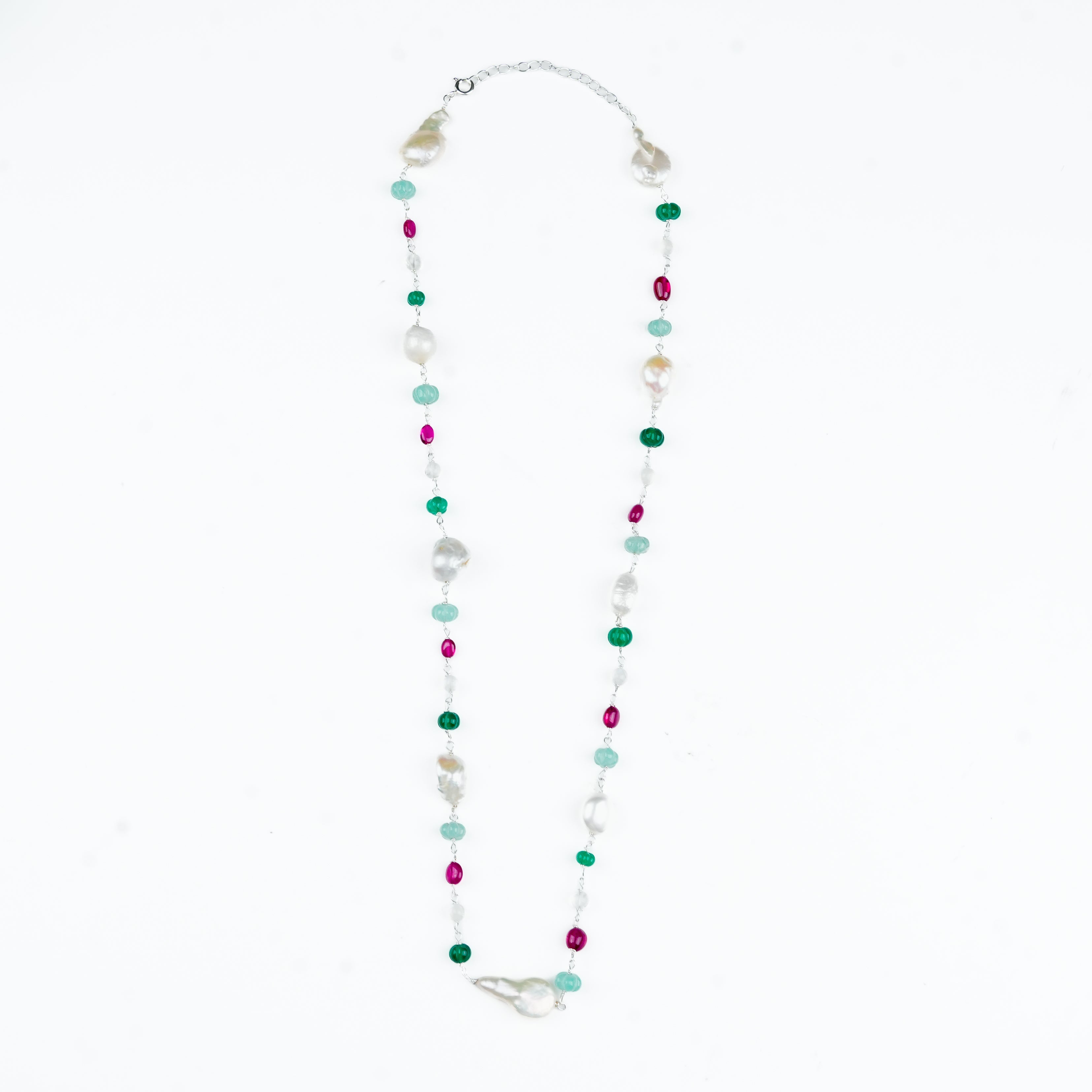 Multicolour gemstone and baroque pearl statement necklace for women