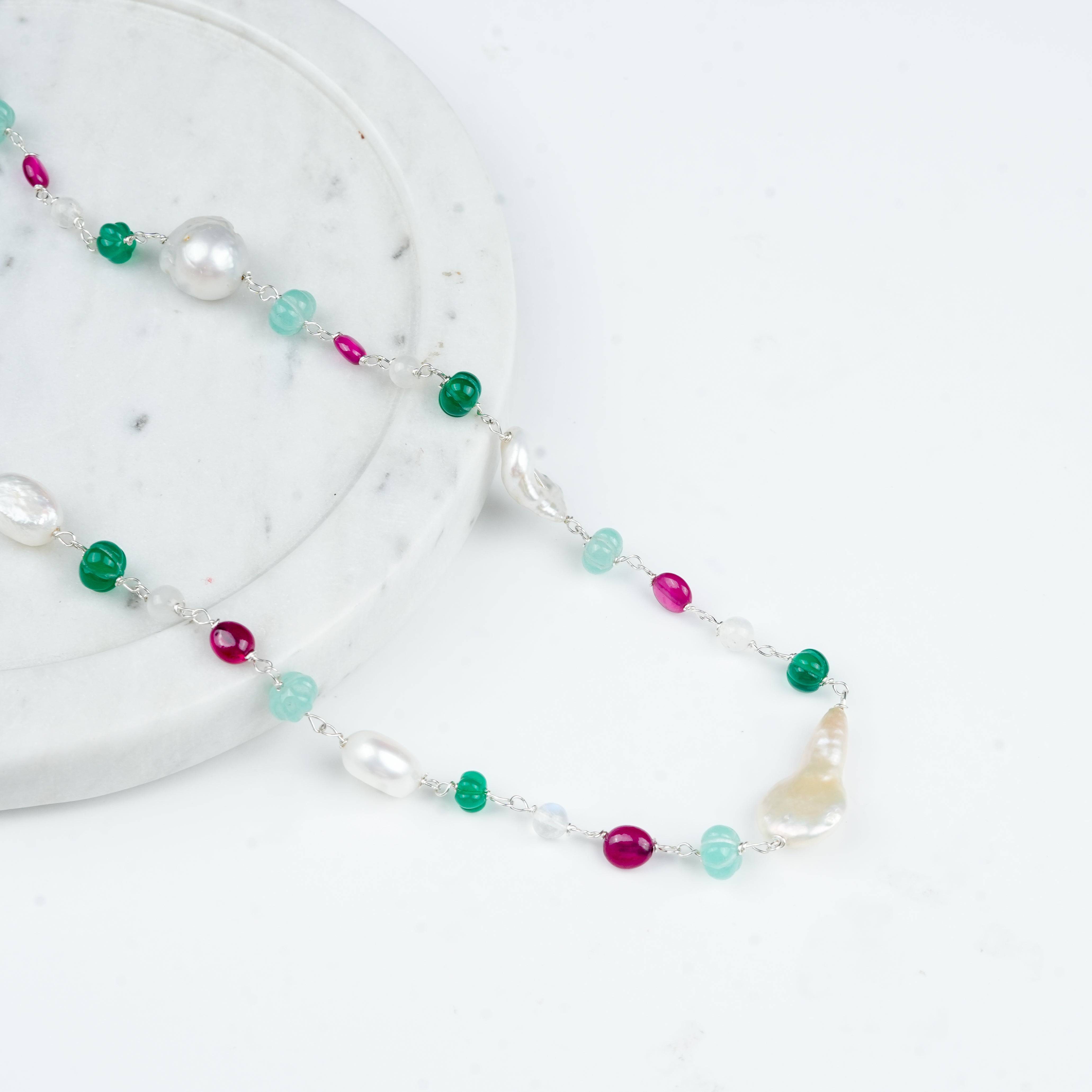 Traditional handcrafted Ganthan necklace with organic baroque pearls