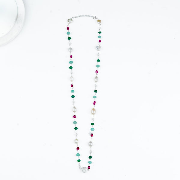 Multicolour gemstone and baroque pearl statement necklace for women