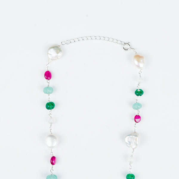Close-up of Multicolour Stone Ganthan Necklace with Baroque Pearls