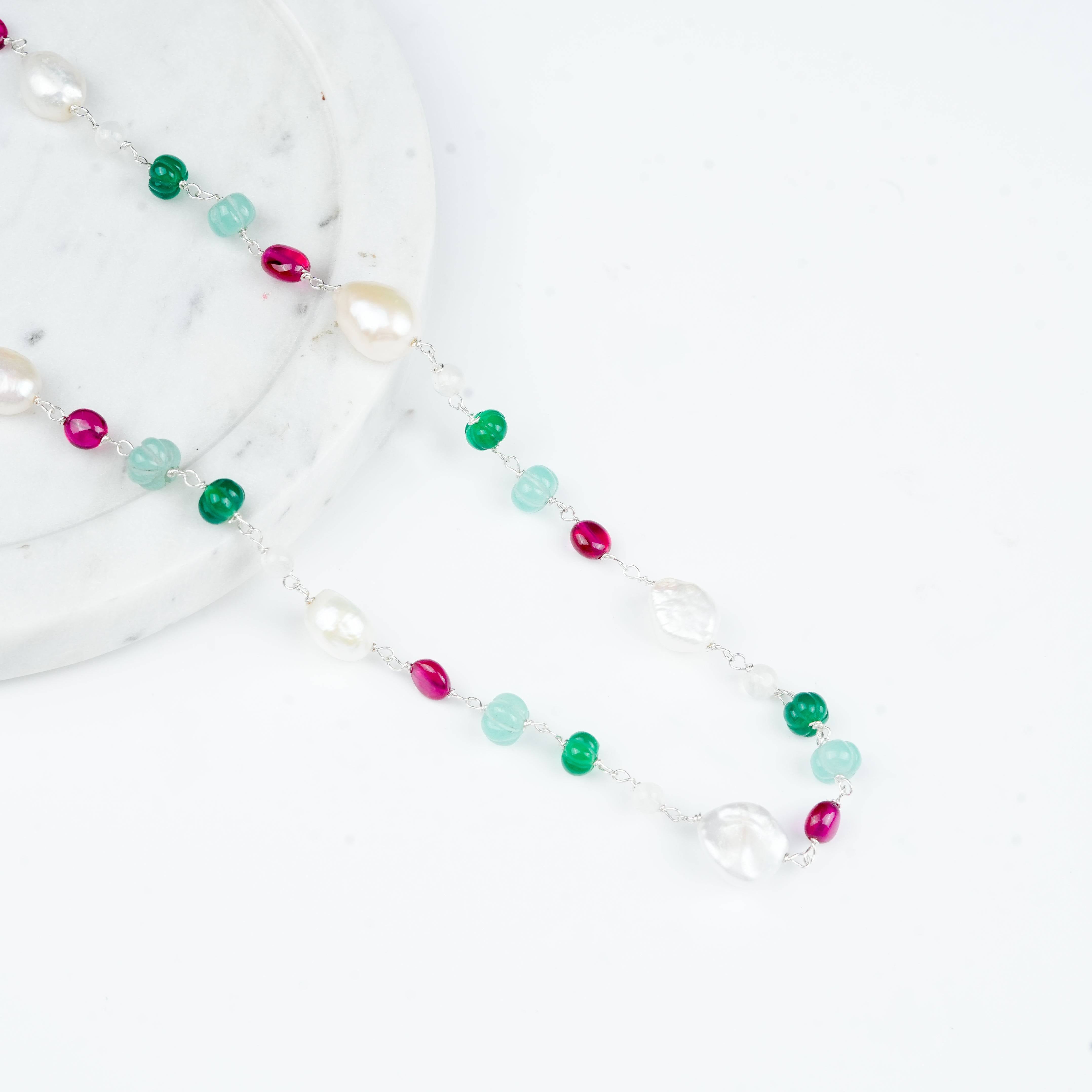 Traditional handcrafted Ganthan necklace with organic baroque pearls