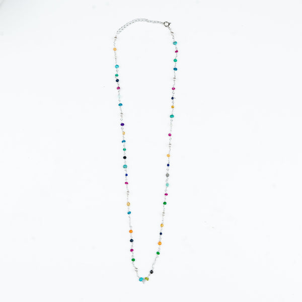 Multicolour gemstone and pearl Ganthan necklace for women