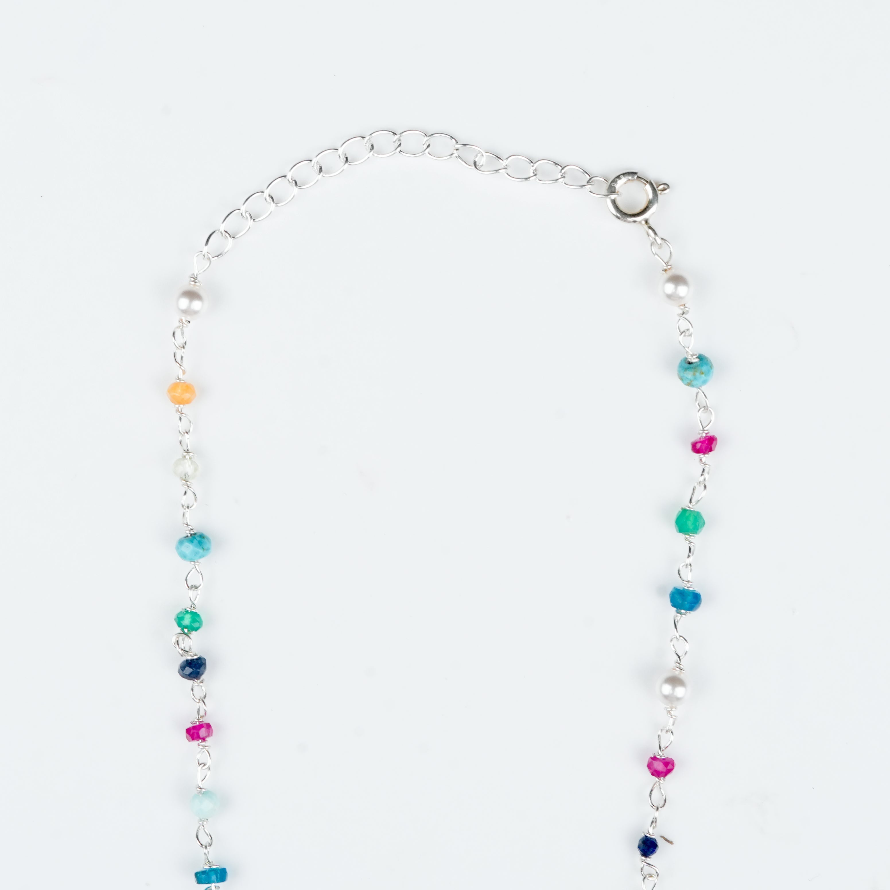 Close-up of Multicolour Small Stone Ganthan Necklace with Pearls