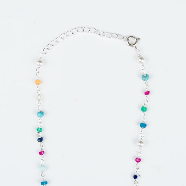 Close-up of Multicolour Small Stone Ganthan Necklace with Pearls