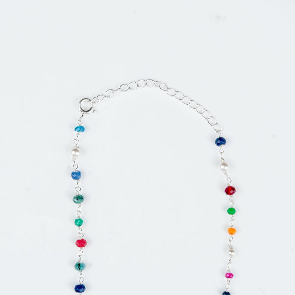 Handcrafted 92.5 sterling silver multicolour gemstone necklace