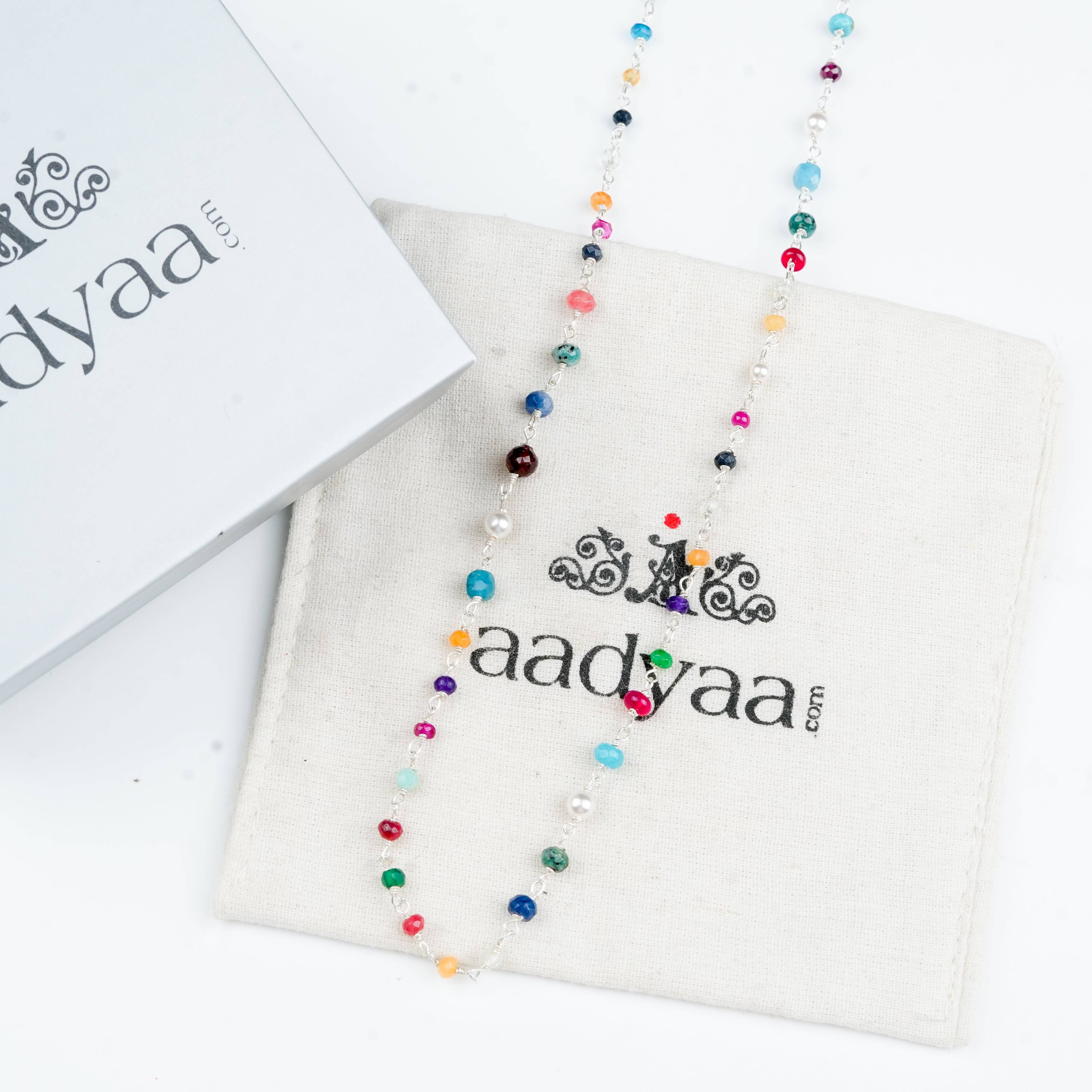 Sterling silver Ganthan necklace with small colourful stones