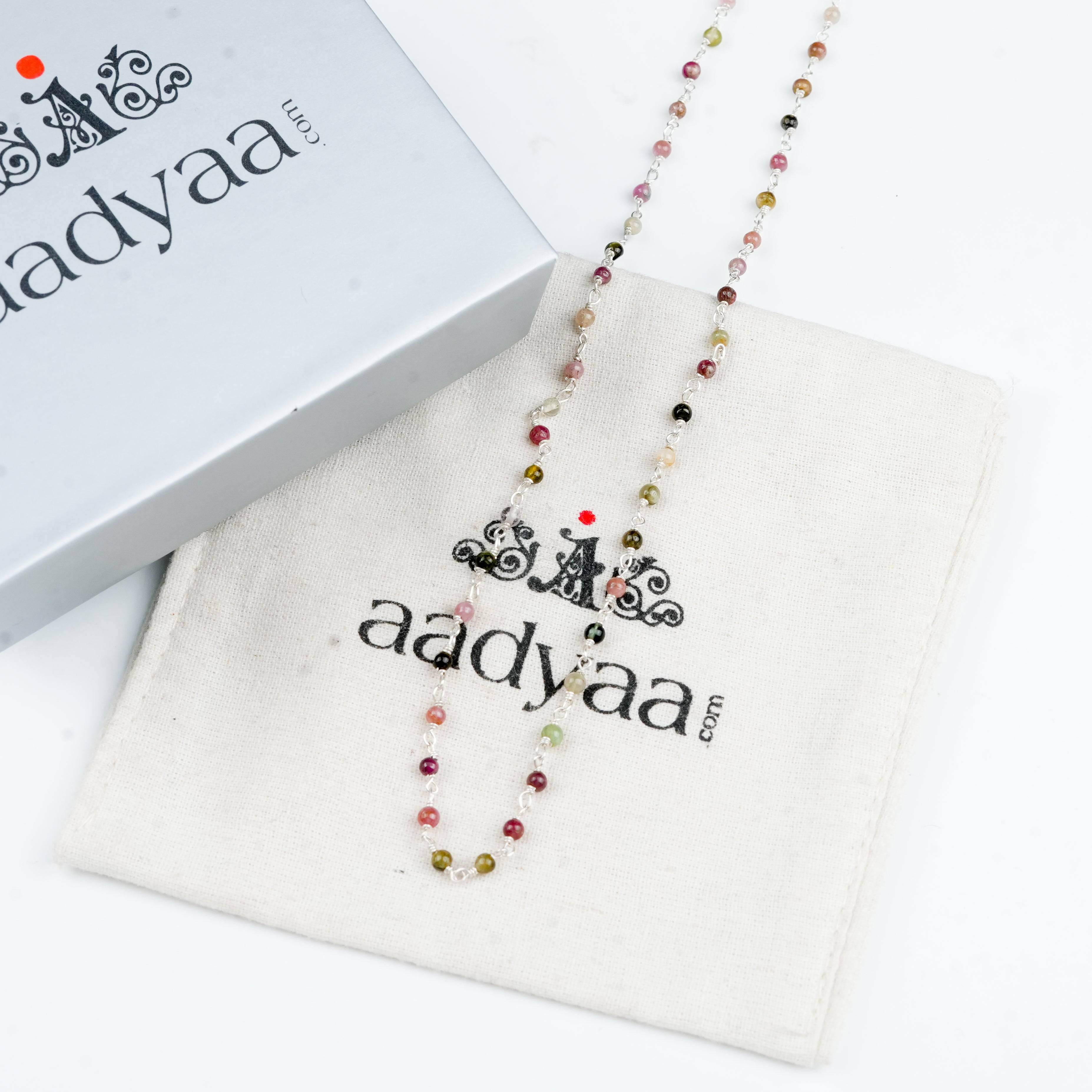 Sterling silver Ganthan necklace with natural tourmaline gemstones