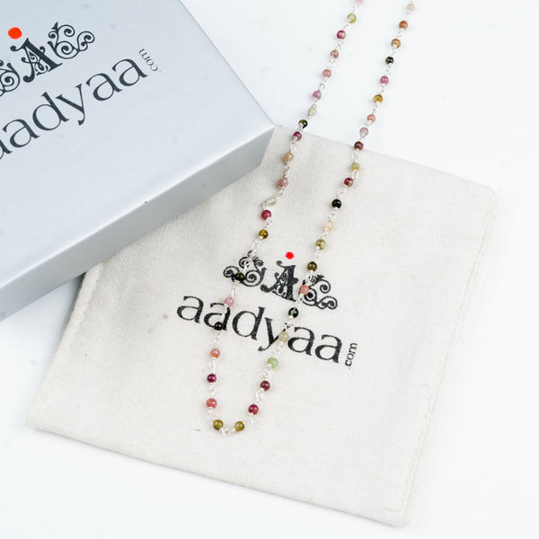 Sterling silver Ganthan necklace with natural tourmaline gemstones