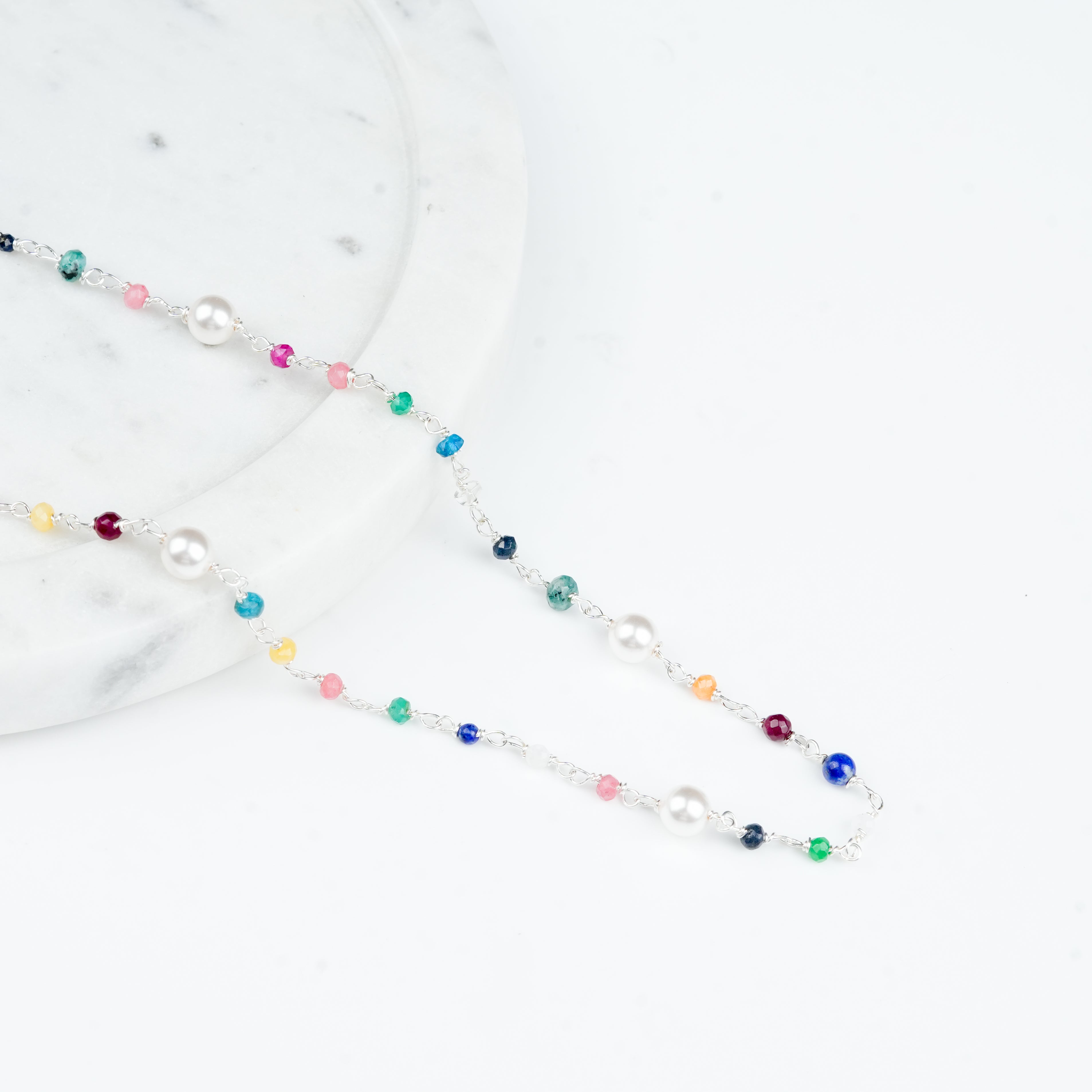 Multicolour Small Stone Ganthan Necklace with Pearls – 26 Inches (Project Handmade)