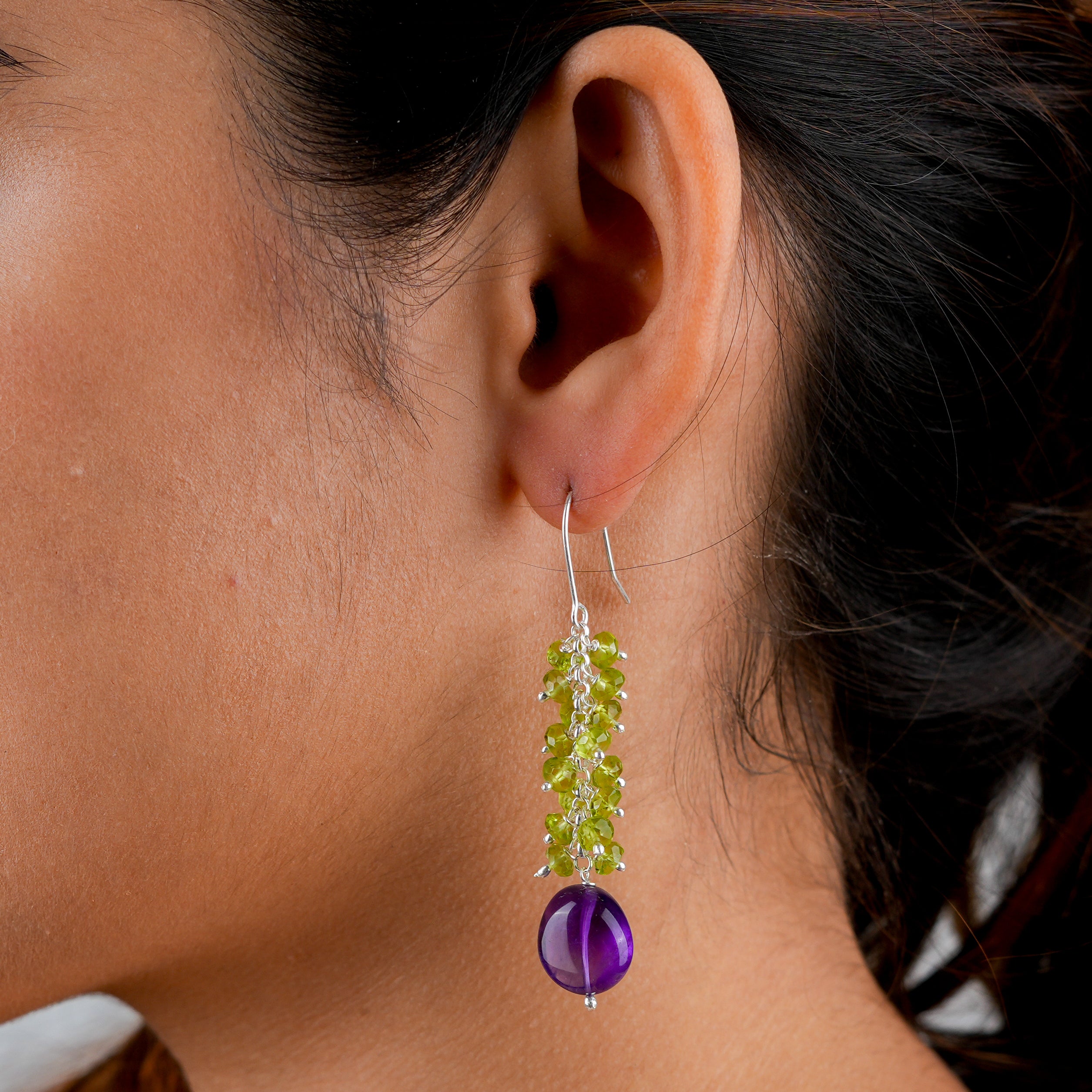 Peridot & Amethyst Silver Earrings (Project Handmade)