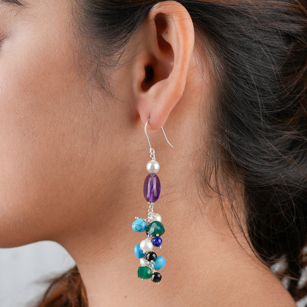 Multicolour Stone & Pearl Earrings (Project Handmade)