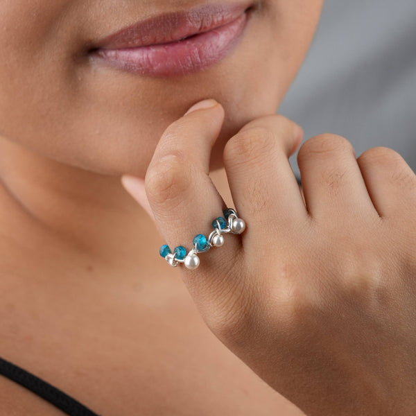 Handcrafted rhodolite and pearl silver ring for women