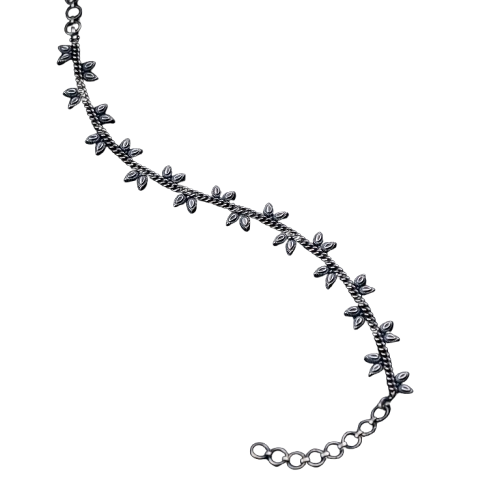 Silver Anklet with Leaf Motif