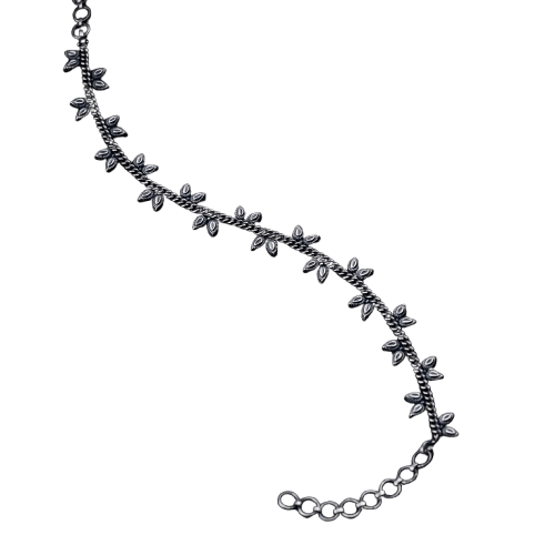 Silver leaf motif anklet