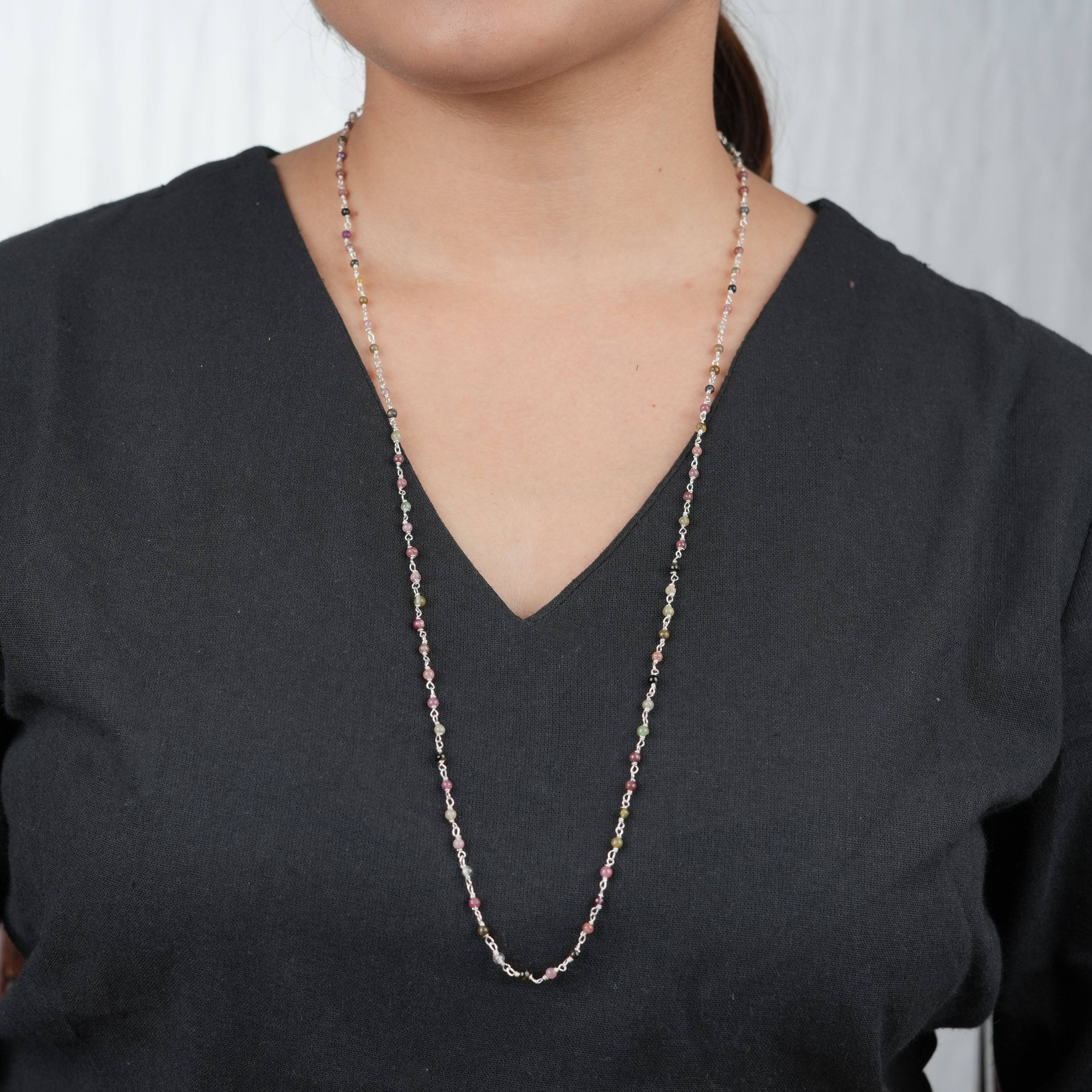 Handcrafted 26-inch tourmaline Ganthan necklace for women