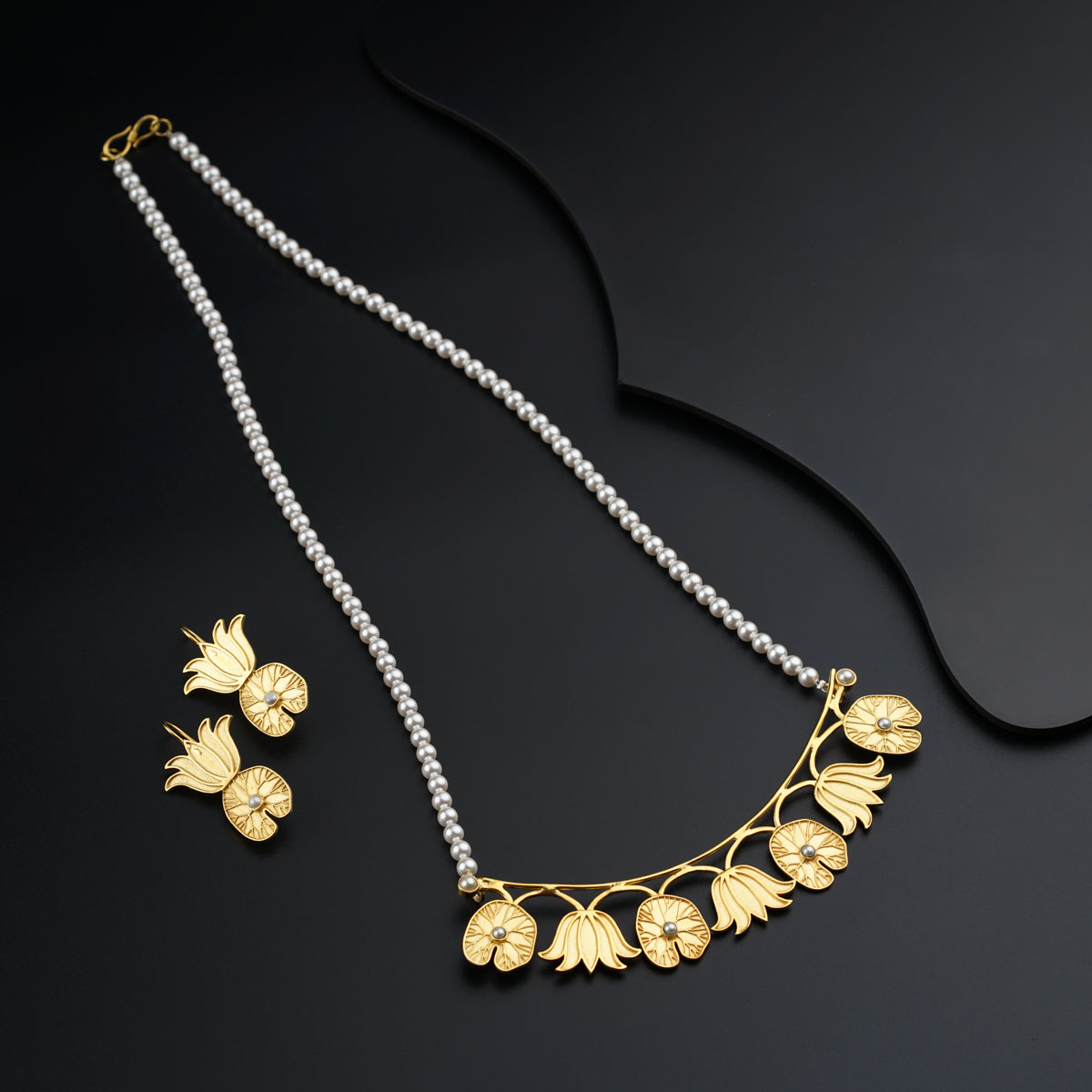 Abstract Silver Pearl Set Gold Plated Jewelry