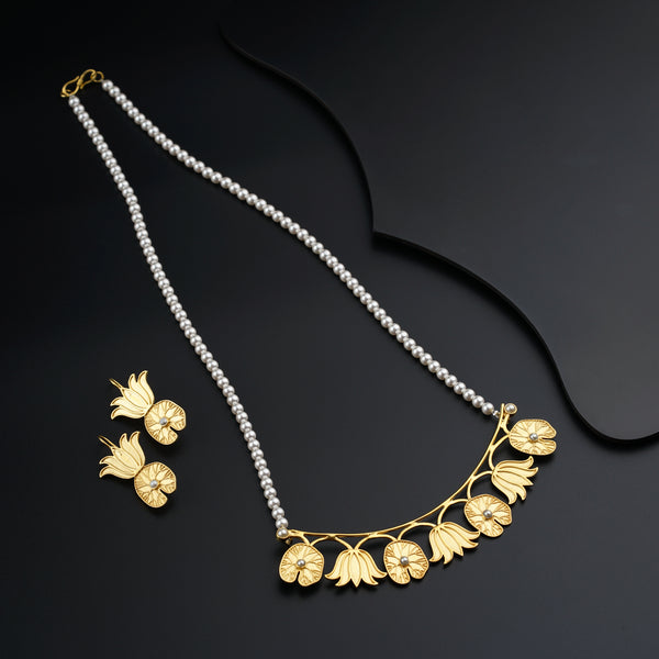 Abstract Silver Pearl Set Gold Plated Jewelry