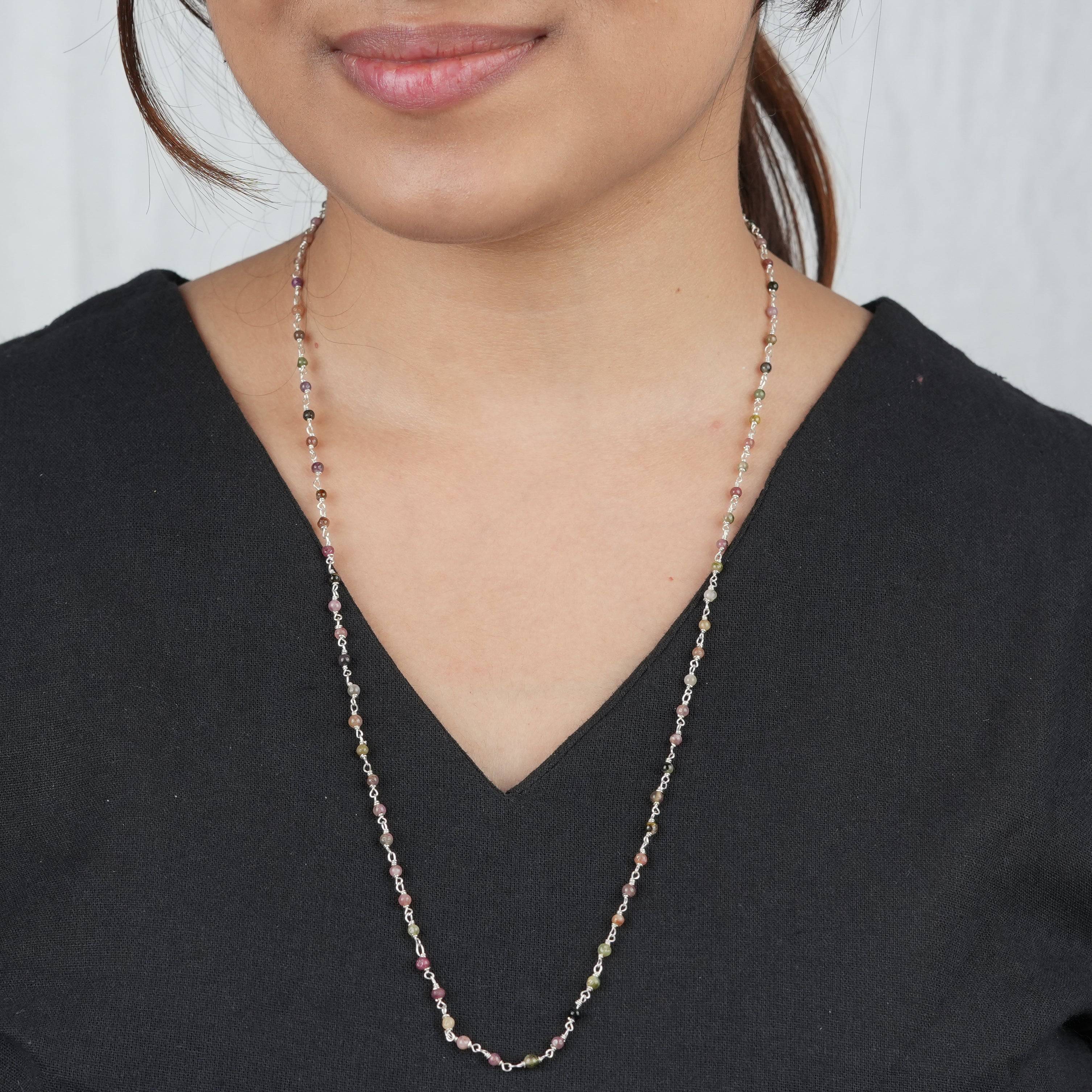 Handcrafted 24-inch tourmaline Ganthan necklace for women
