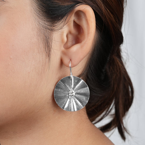 Silver Textured Dandelion Flower Earrings