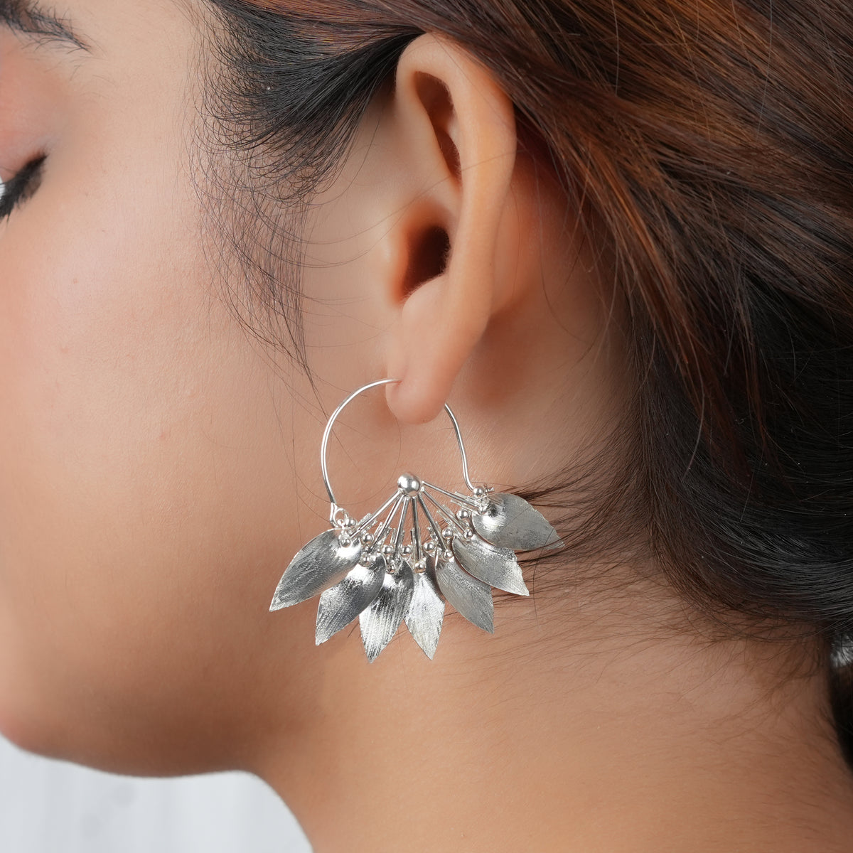 Silver Flower Hoop Earrings