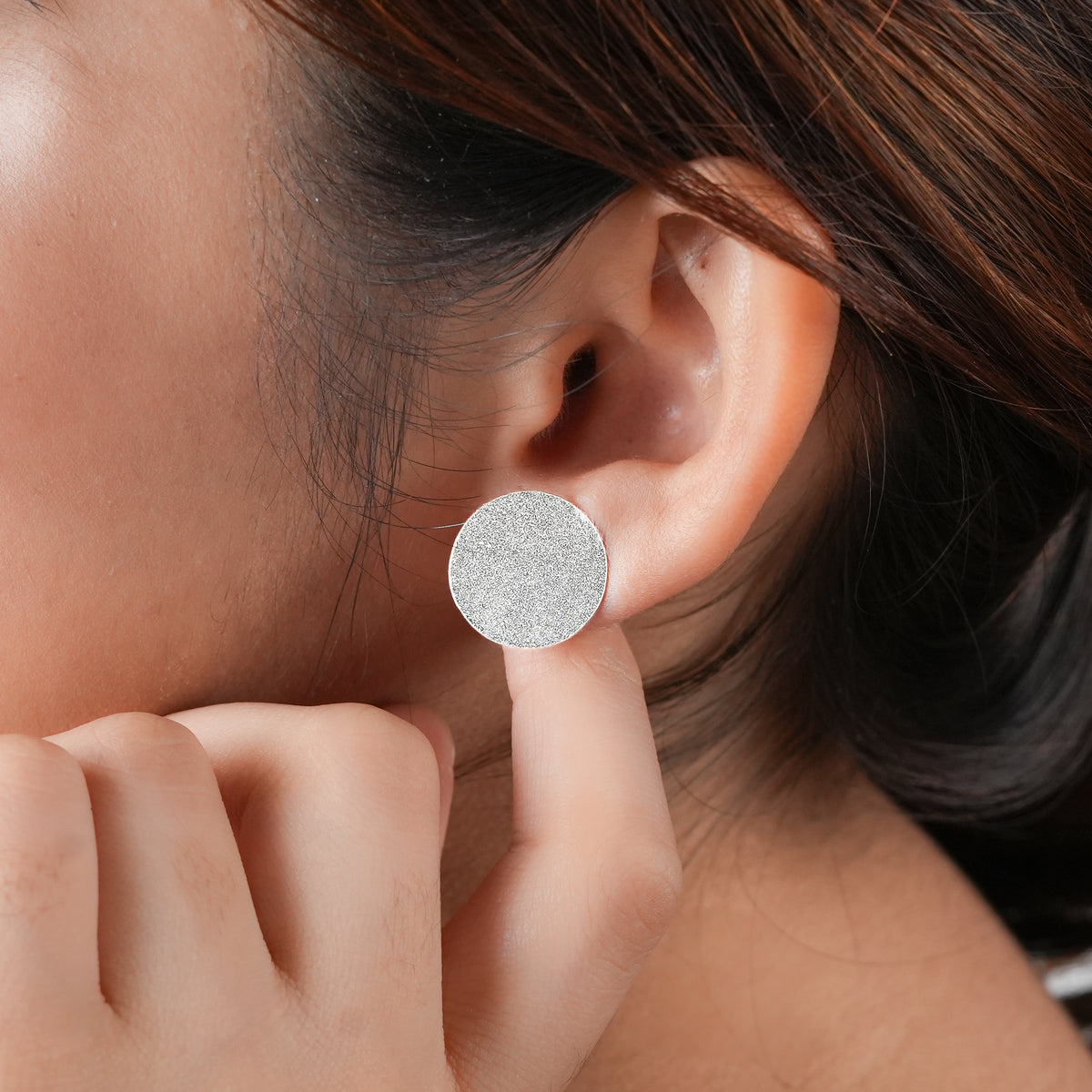 Silver Textured Round Stud Earrings