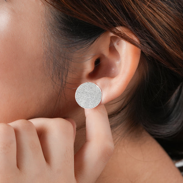 Silver Textured Round Stud Earrings