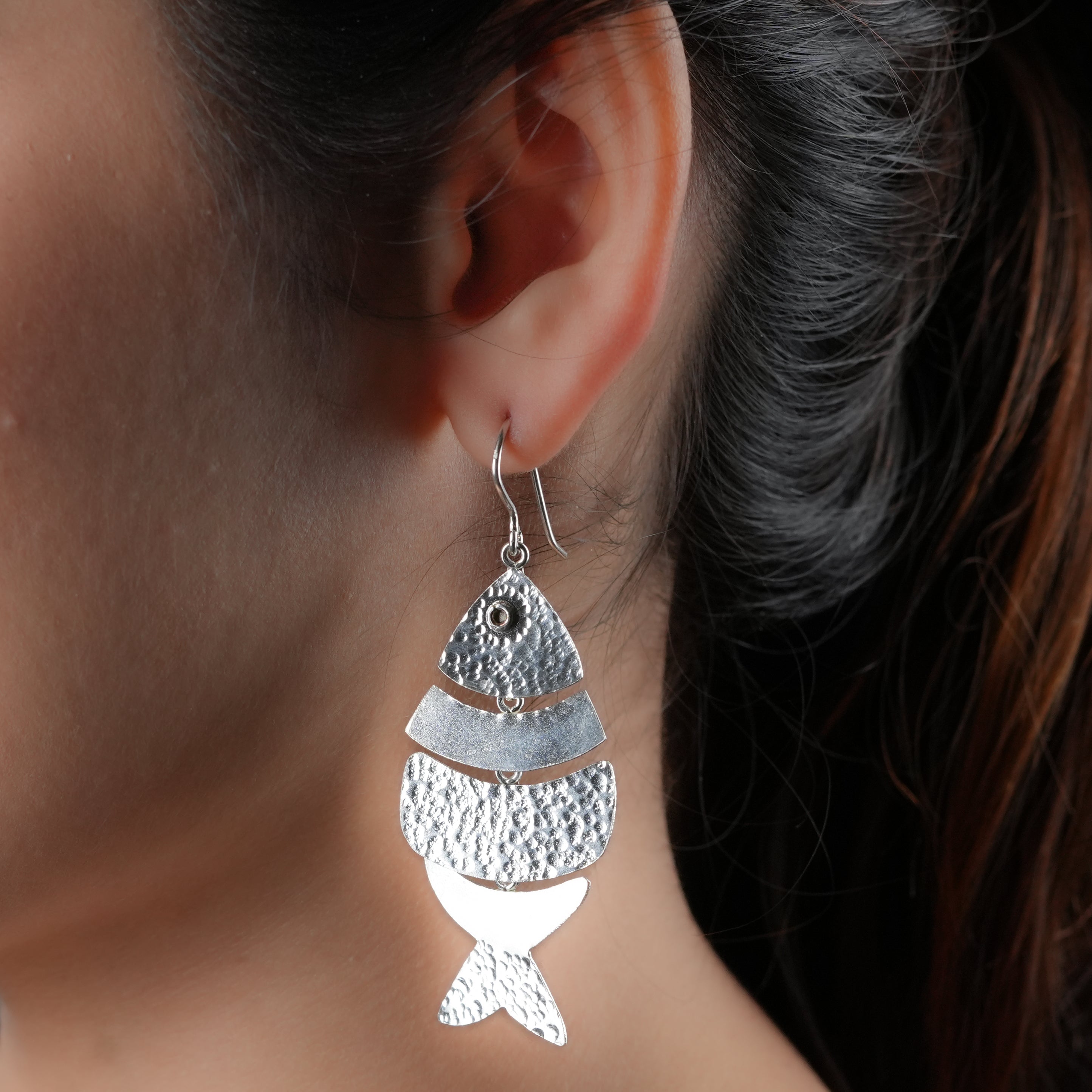 Silver Textured Fish Earrings
