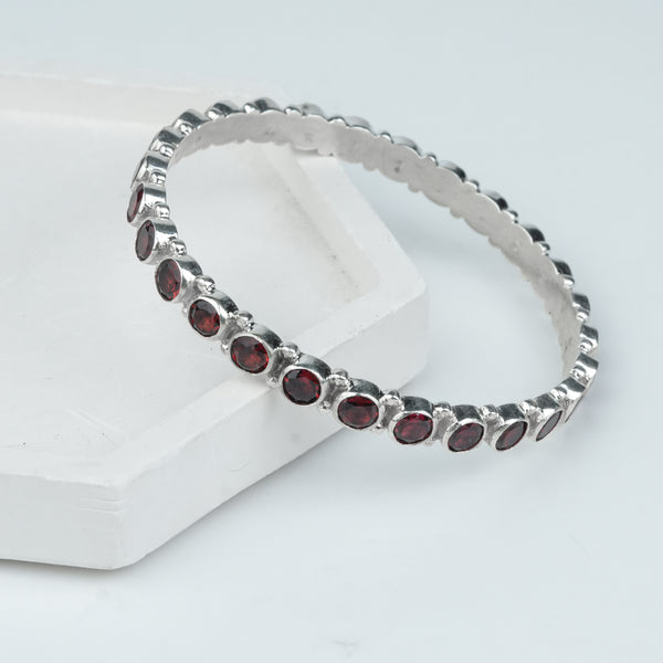 Silver Bangle with Red CZ Stone