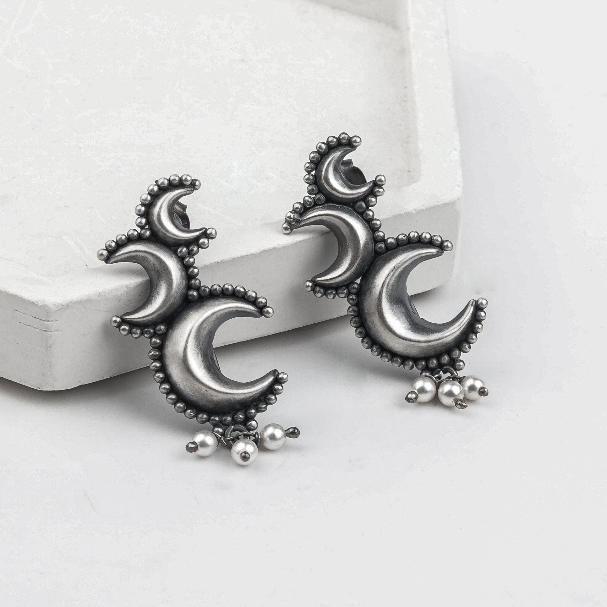 Oxidised Silver Chandrakor Earrings