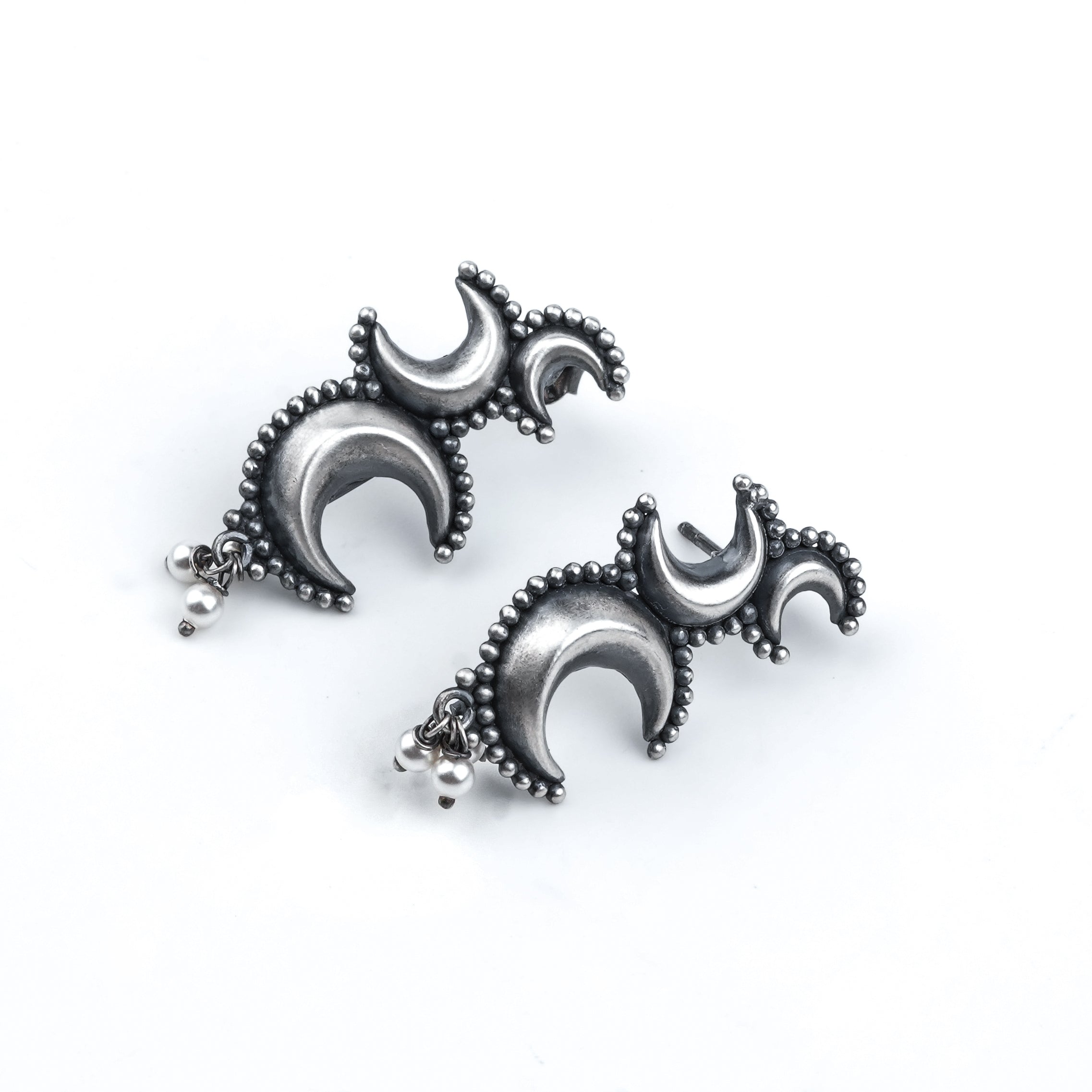 Oxidised Silver Chandrakor Earrings