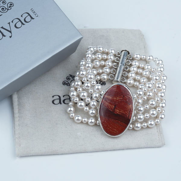 Luxe Bracelet – Red Jasper & Pearls