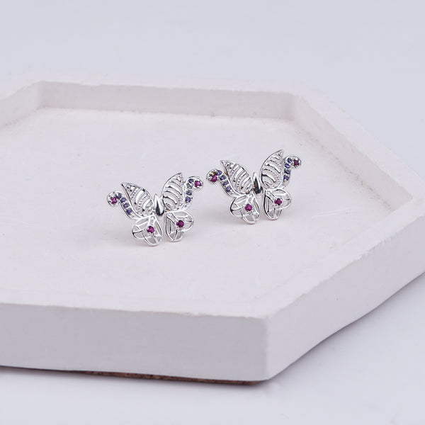 Silver CZ Butterfly Stud Earrings