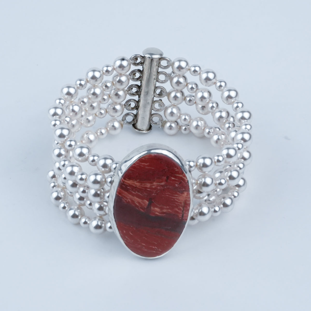 Luxe Bracelet – Red Jasper & Pearls