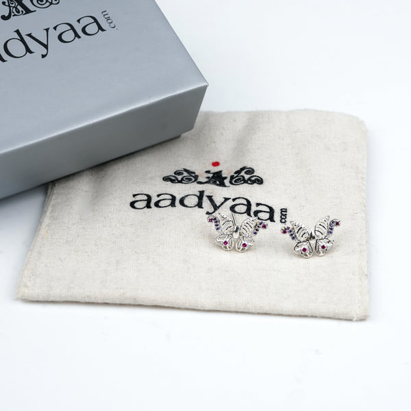 Silver CZ Butterfly Stud Earrings