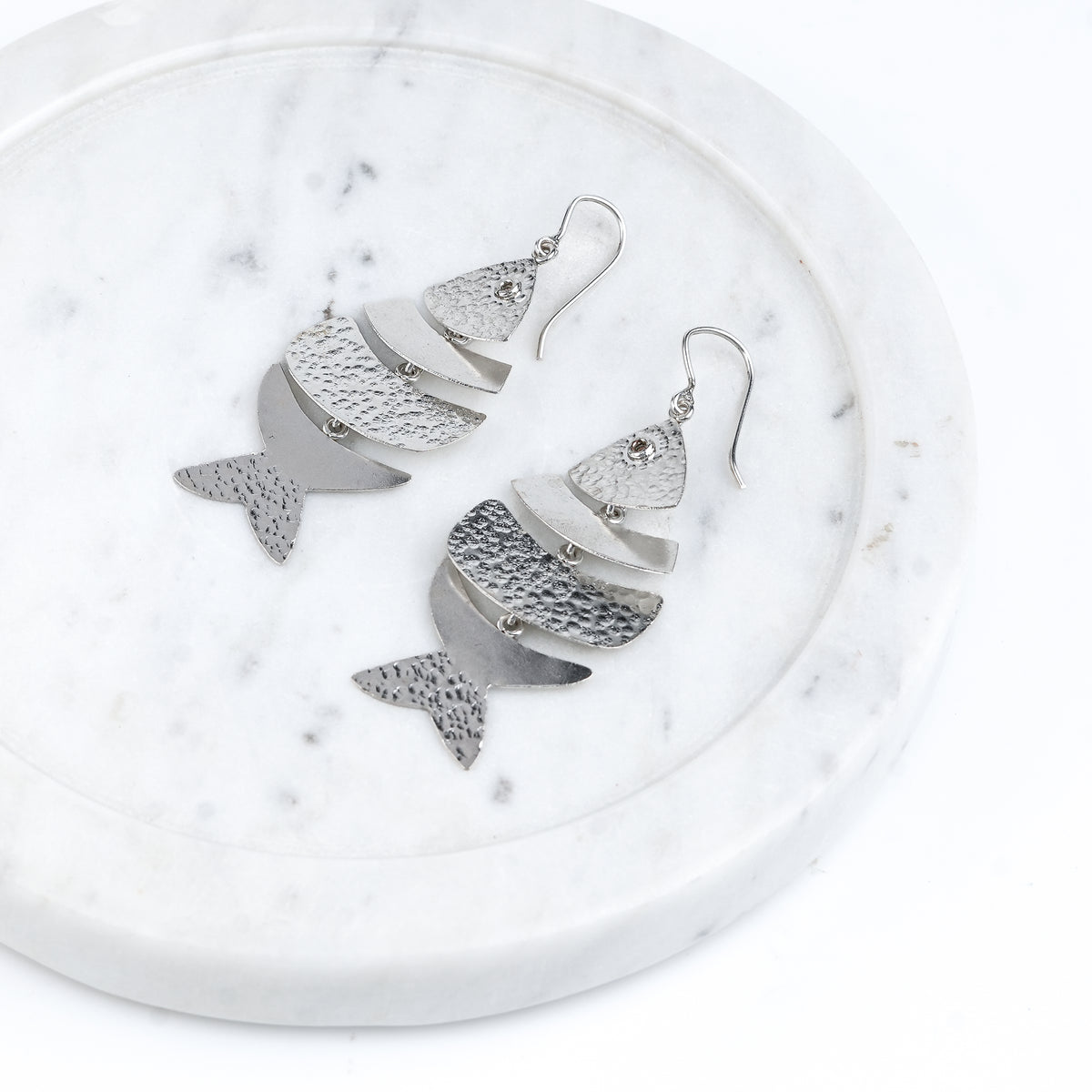 Silver Textured Fish Earrings