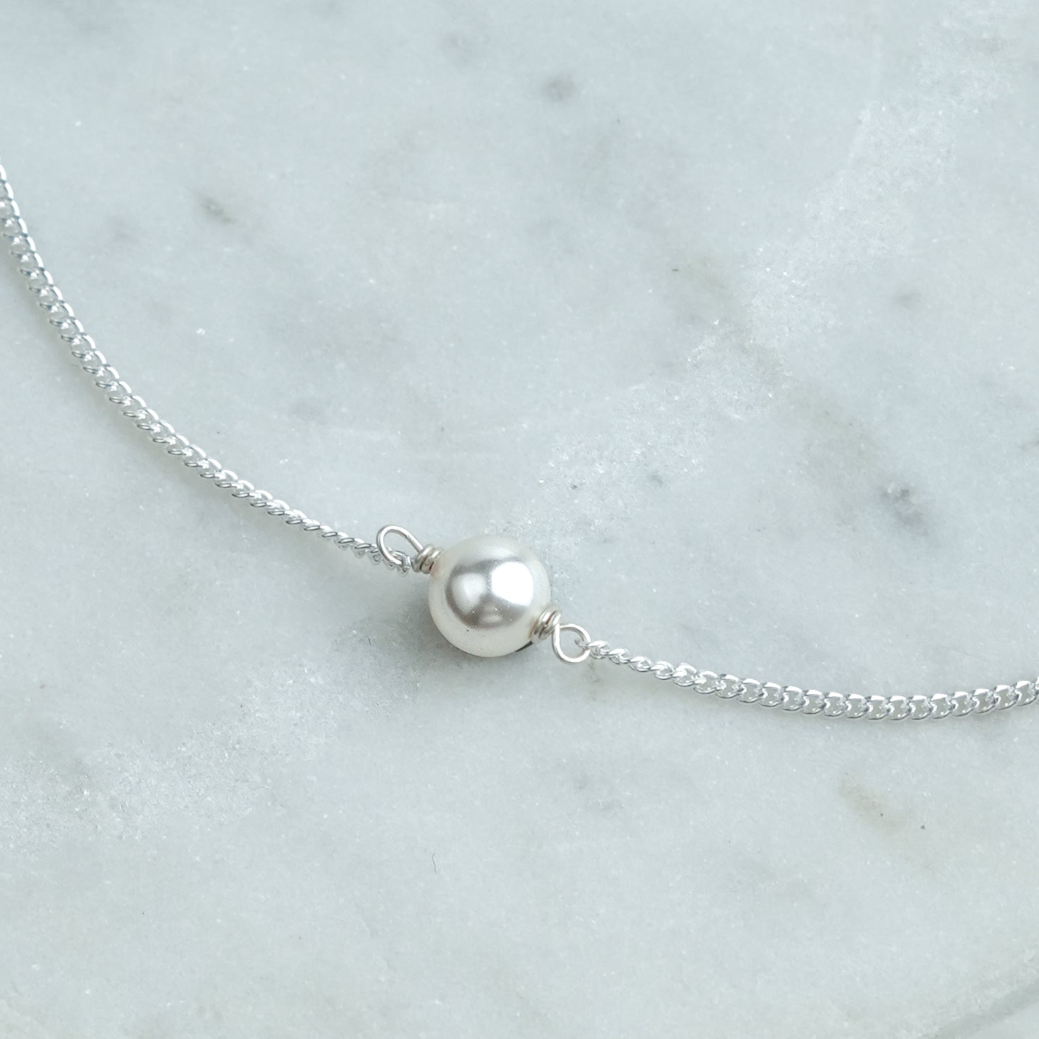 Silver Chain Anklet with 6mm Pearl