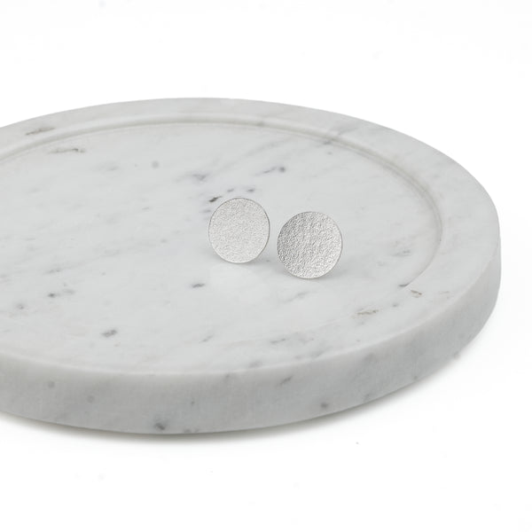 Silver Textured Round Stud Earrings