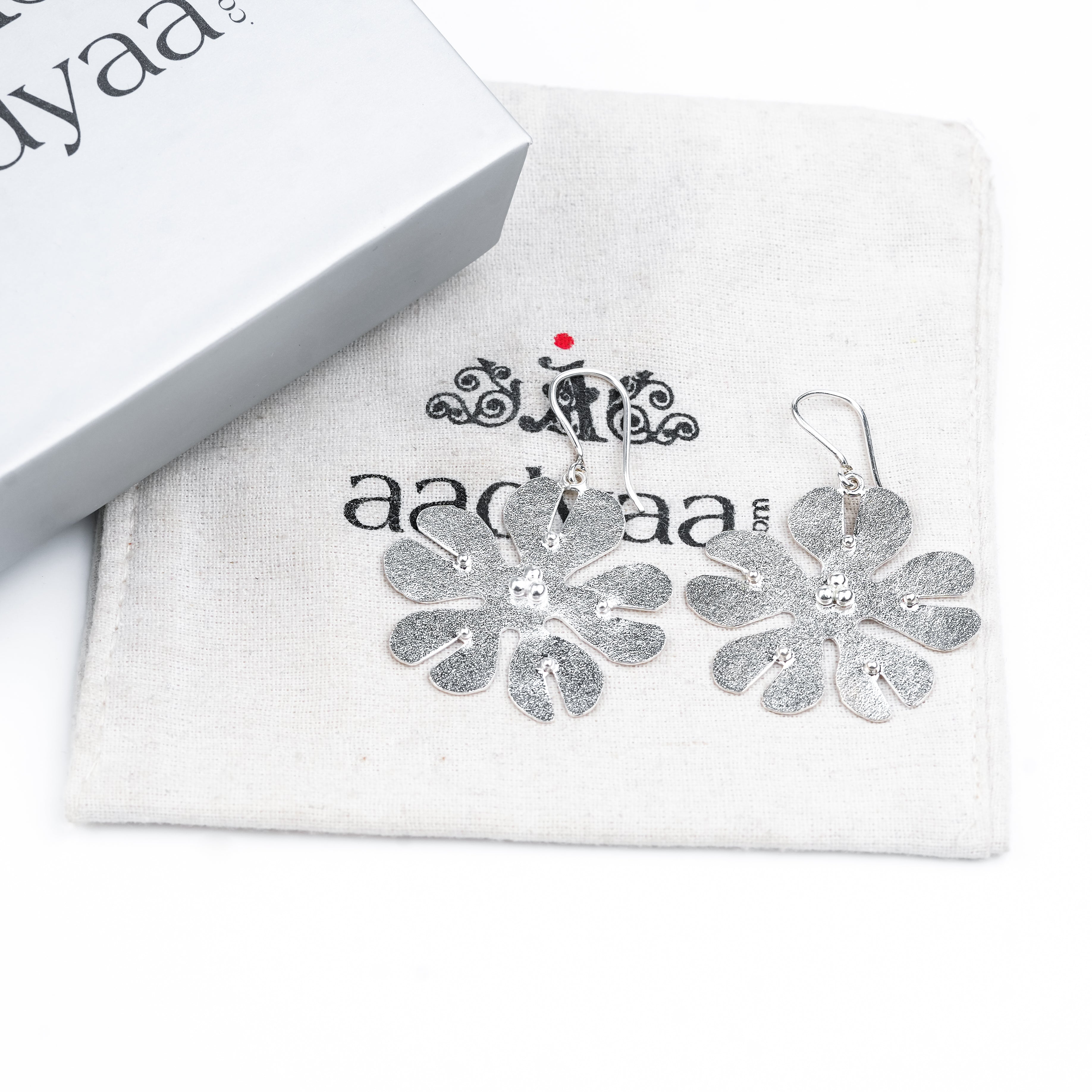 Silver Textured Flower Earrings