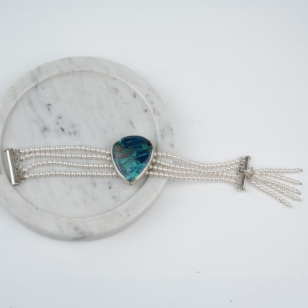 Luxe Bracelet – Chrysocolla & Pearls