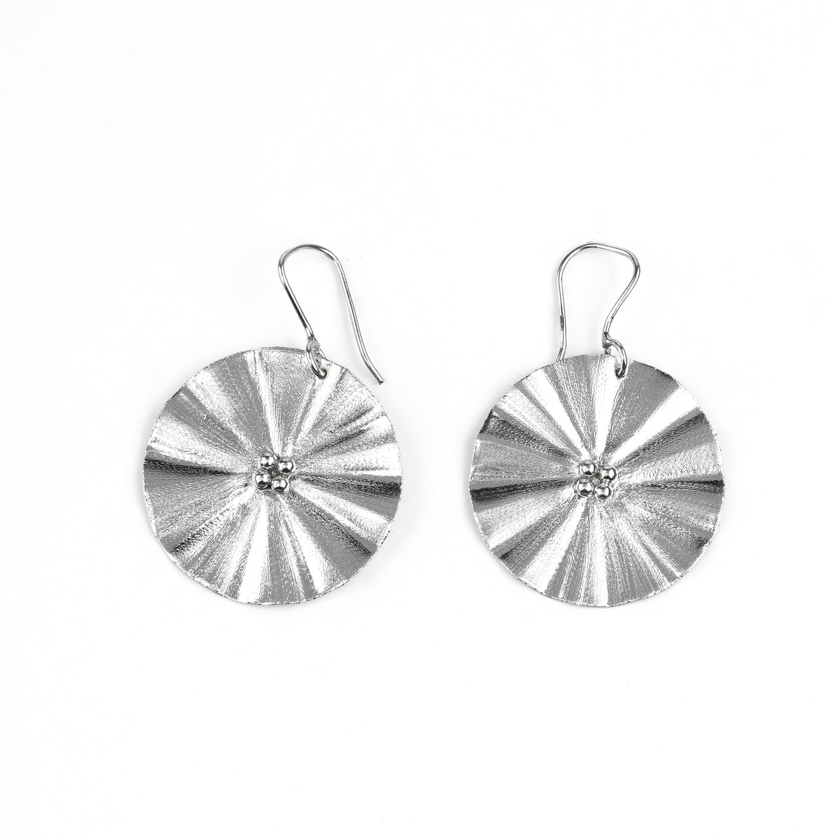 Silver Textured Dandelion Flower Earrings