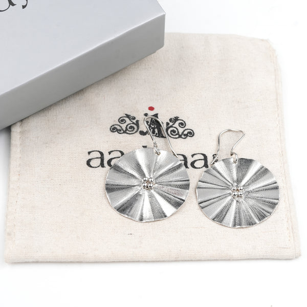 Silver Textured Dandelion Flower Earrings