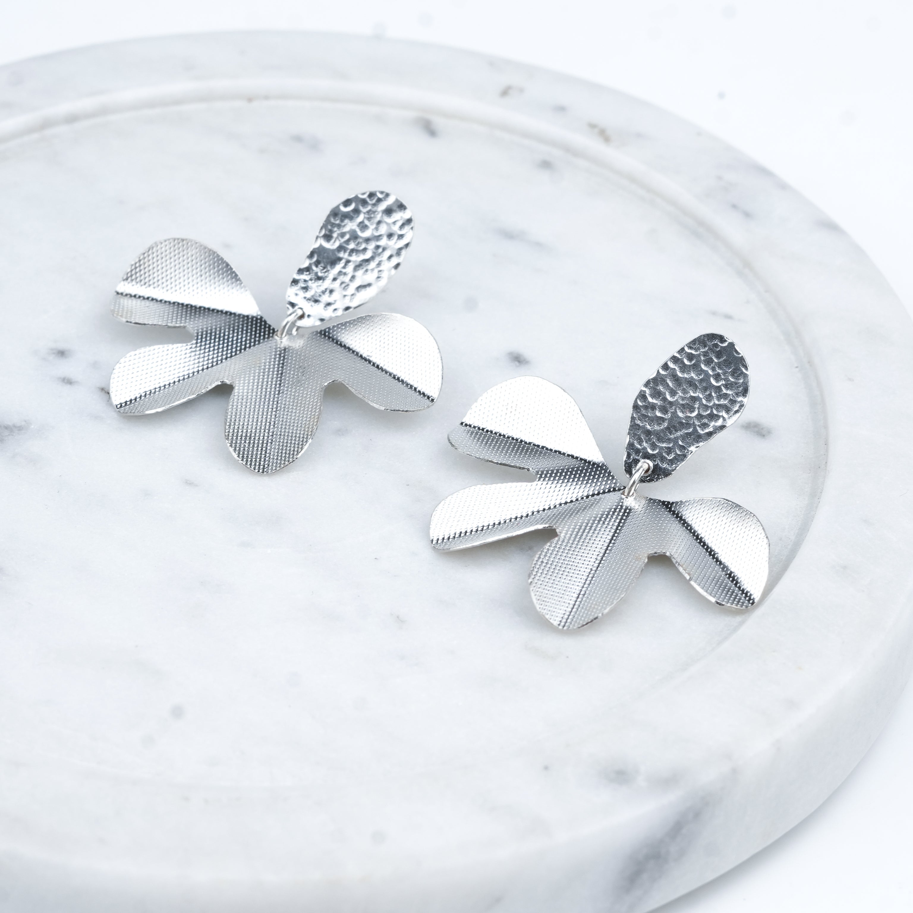 Silver Textured Orchid Earrings